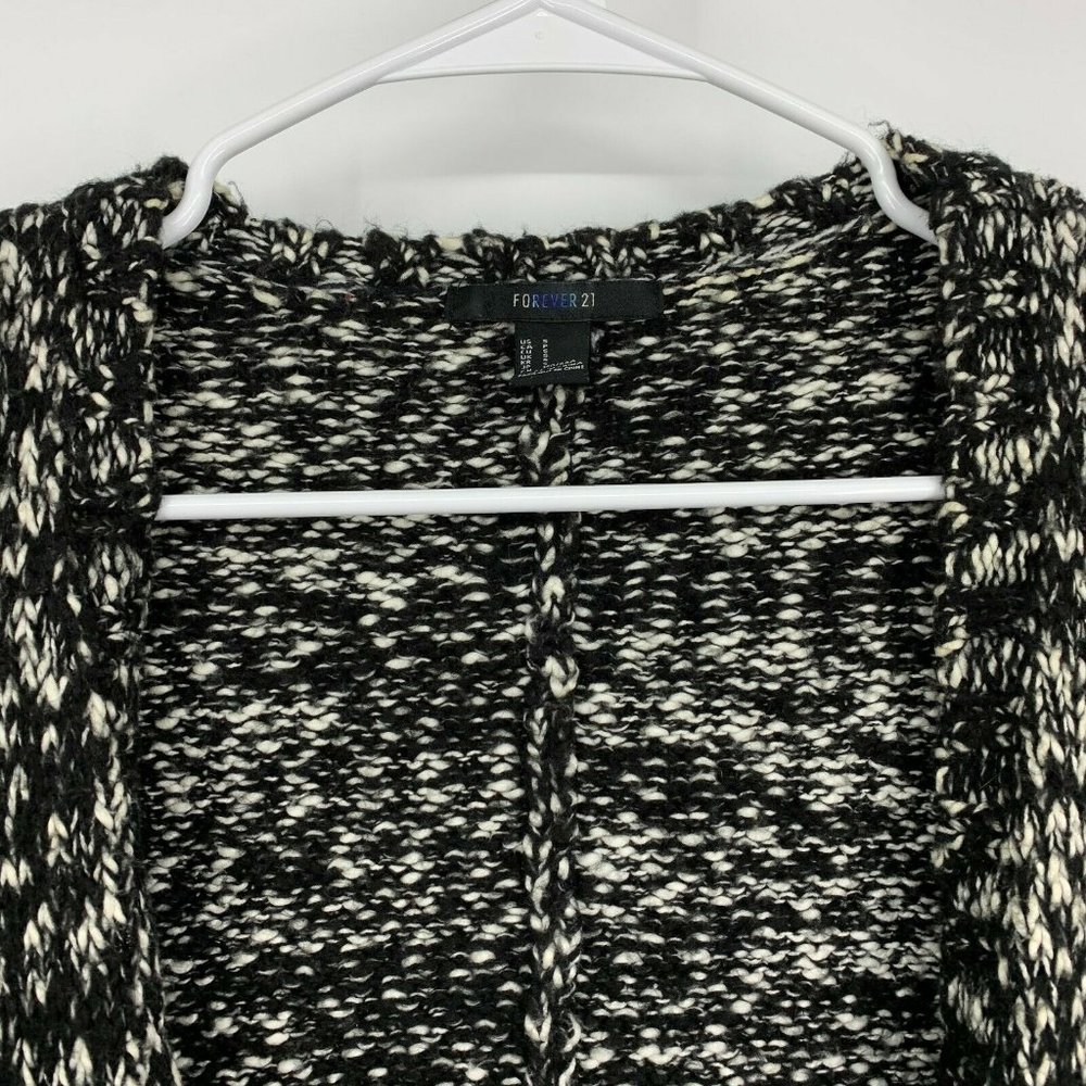 Forever 21 Cardigan Black White Open Front Short Sleeve Chunky Knit - Picture 2 of 9